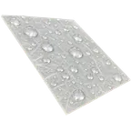 Recorte de lámina traslúcida con gotas de agua perlando sobre la película Gel Coat.