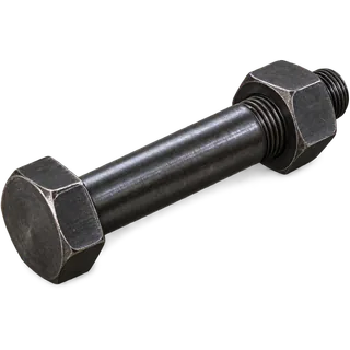 Tornillo estructural de cabeza hexagonal pesada con su tuerca, acabado negro.